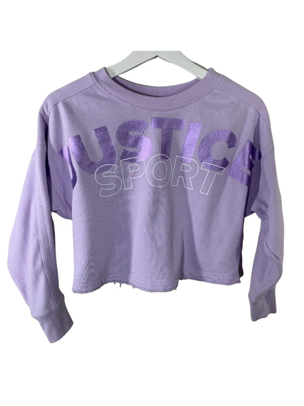 Justice Girls Cropped Sweatshirt Size 10 Purple Graphic Logo Pullover
